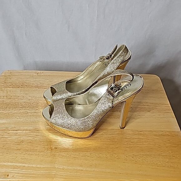 Guess Platform Heels Slingbacks Silver Size 8.5 - Picture 1 of 8